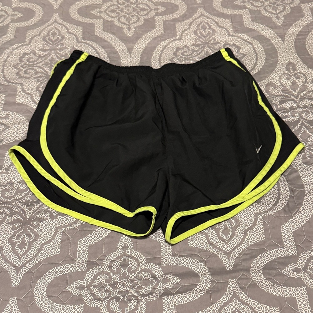 Nike Black Athletic Shorts with Neon Yellow Trim
